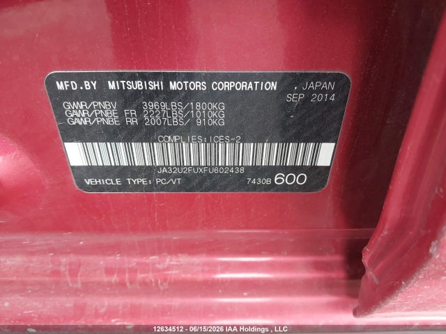 JA32U2FUXFU602438 Mitsubishi Lancer Gt/se
