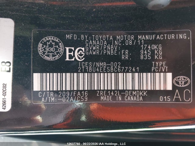 Продаж на аукціоні авто 2011 Toyota Corolla Ce, vin: 2T1BU4EE5BC677241, номер лоту: 12637760