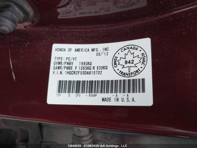 2013 Honda Accord Sport მანქანა იყიდება აუქციონზე, vin: 1HGCR2F50DA810702, აუქციონის ნომერი: 12648839