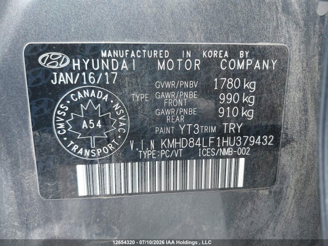 Продажа на аукционе авто 2017 Hyundai Elantra Gl, vin: KMHD84LF1HU379432, номер лота: 12654320