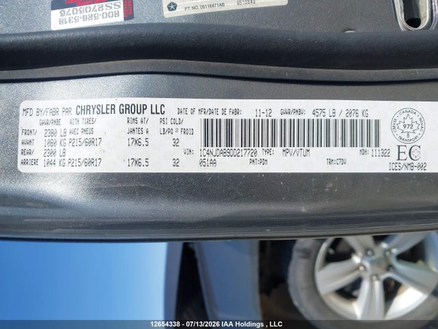12654338 :رقم المزاد ، 1C4NJDAB9DD217720 vin ، 2013 Jeep Compass مزاد بيع