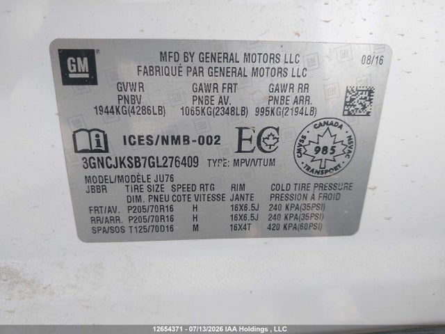 Chevrolet TRAX LS 2016 3GNCJKSB7GL276409 Image 9