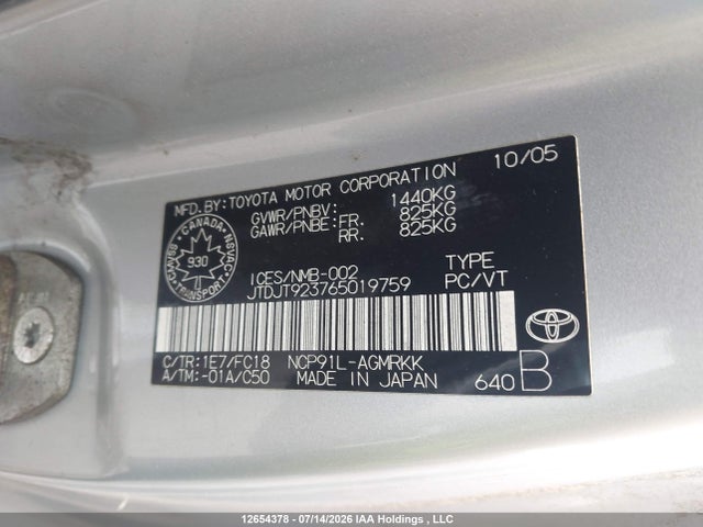 12654378 :رقم المزاد ، JTDJT923765019759 vin ، 2006 Toyota Yaris مزاد بيع