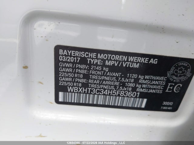 12654385 :رقم المزاد ، WBXHT3C34H5F83601 vin ، 2017 Bmw X1 Xdrive28i مزاد بيع