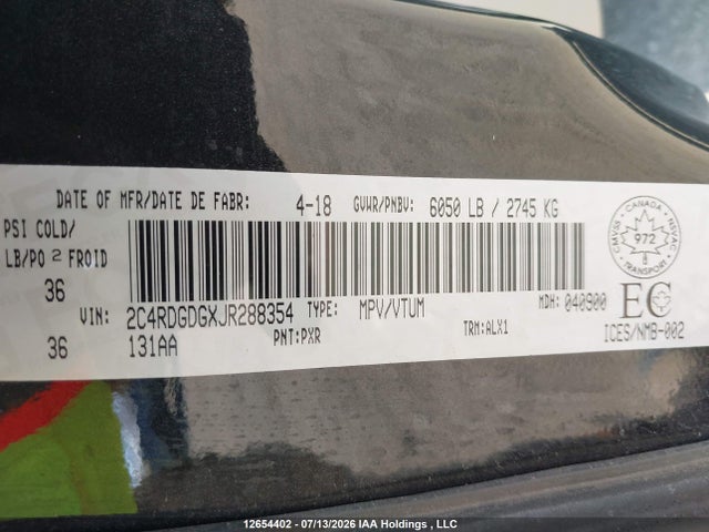 Dodge Grand Caravan Crew 2018 2C4RDGDGXJR288354 Image 19