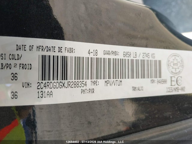 Dodge Grand Caravan Crew 2018 2C4RDGDGXJR288354 Image 9