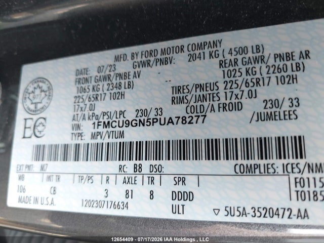 Ford Escape 2023 1FMCU9GN5PUA78277 Image 9