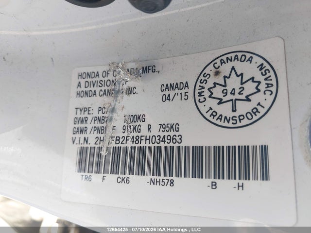 Honda Civic Lx 2015 2HGFB2F48FH034963 Image 9