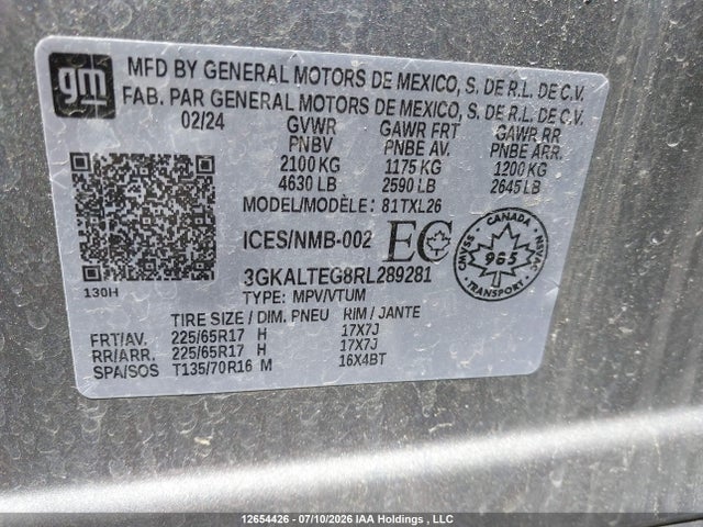 12654426 :رقم المزاد ، 3GKALTEG8RL289281 vin ، 2024 Gmc Terrain Sle مزاد بيع
