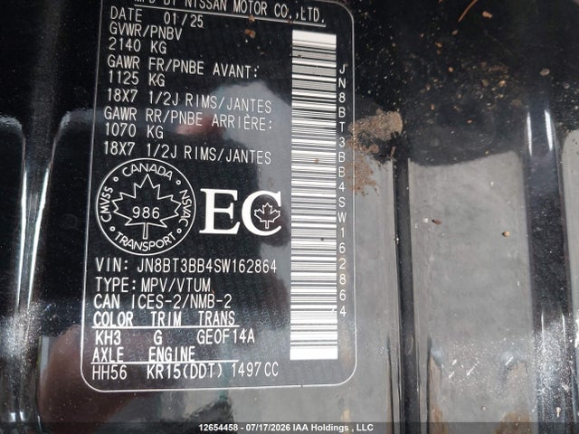 12654458 :رقم المزاد ، JN8BT3BB4SW162864 vin ، 2025 Nissan Rogue Sv/rock Creek مزاد بيع