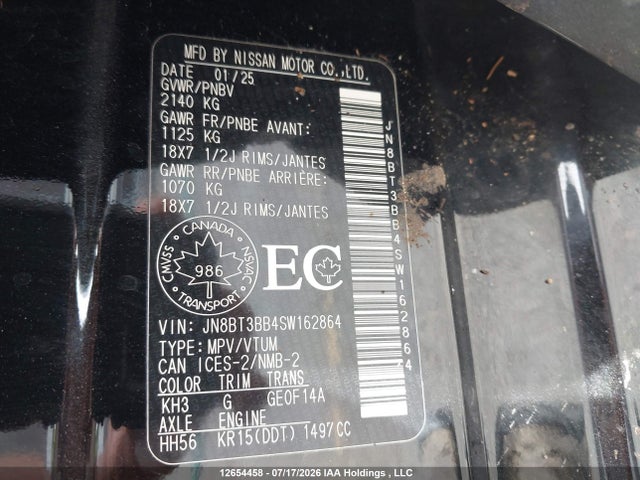 12654458 :رقم المزاد ، JN8BT3BB4SW162864 vin ، 2025 Nissan Rogue Sv/rock Creek مزاد بيع