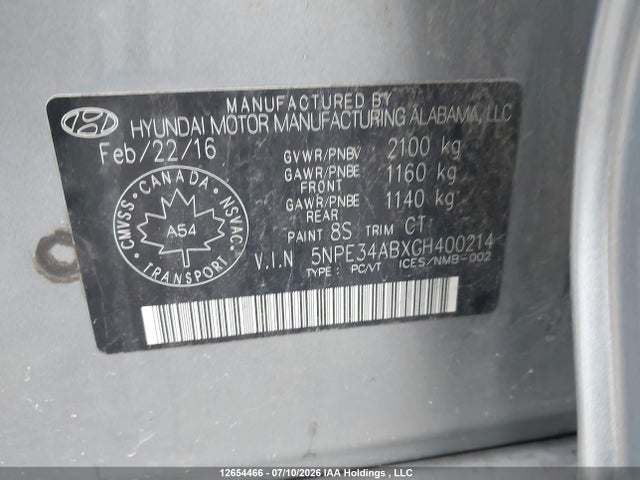 Продаж на аукціоні авто 2016 Hyundai Sonata Sport/limited, vin: 5NPE34ABXGH400214, номер лоту: 12654466