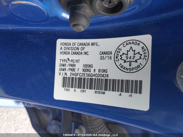 Honda Civic Lx 2016 2HGFC2E56GH020424 Image 9