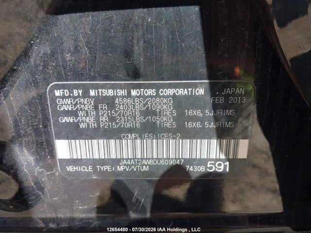 Aukcja sprzedaży 2013 Mitsubishi Outlander, vin: JA4AT2AW8DU609047, numer aukcji: 12654480