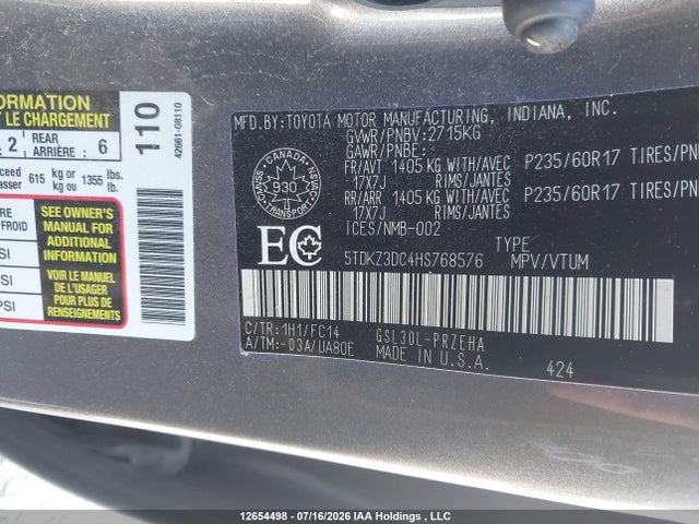 Toyota Sienna Le V6 2017 5TDKZ3DC4HS768576 Image 19