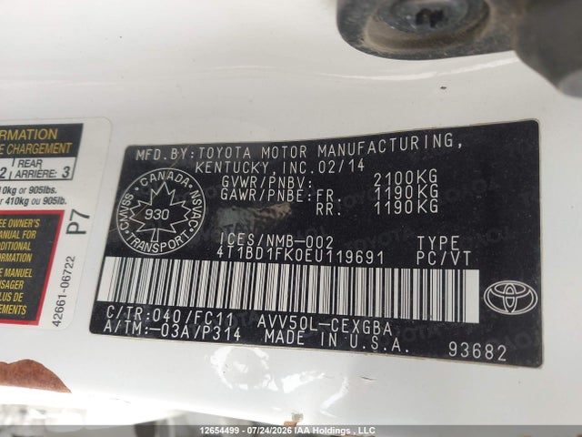 Aukcja sprzedaży 2014 Toyota Camry Hybrid/le/xle, vin: 4T1BD1FK0EU119691, numer aukcji: 12654499