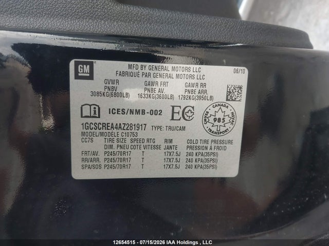 12654515 :رقم المزاد ، 1GCSCREA4AZ281917 vin ، 2010 Chevrolet Silverado 1500 Ls مزاد بيع