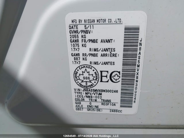 Aukcja sprzedaży 2011 Nissan Rogue Sv, vin: JN8AS5MVXBW300246, numer aukcji: 12654549