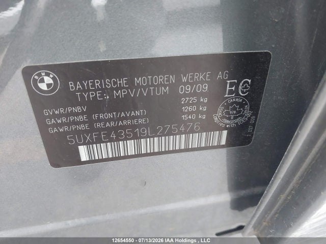Продажа на аукционе авто 2009 Bmw X5 Xdrive30i, vin: 5UXFE43519L275476, номер лота: 12654550