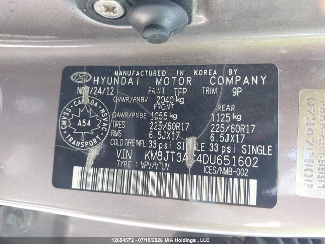 2013 Hyundai Tucson Gl მანქანა იყიდება აუქციონზე, vin: KM8JT3AC4DU651602, აუქციონის ნომერი: 12654572