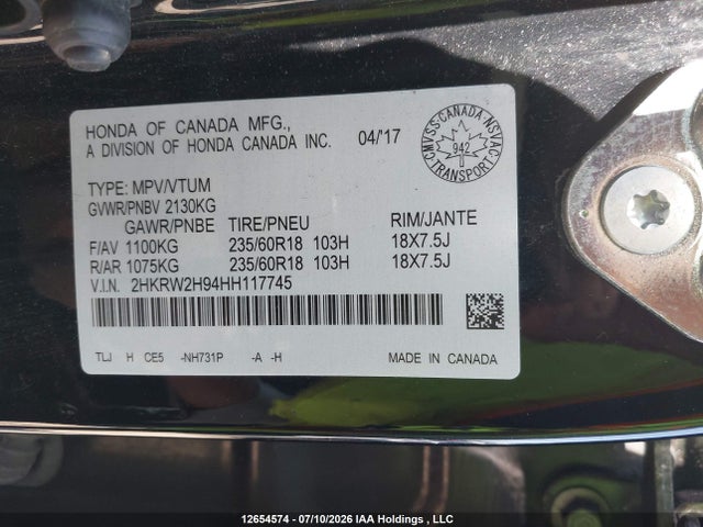 Honda Cr-v Touring 2017 2HKRW2H94HH117745 Image 9