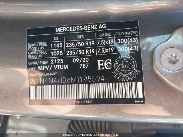 Продаж на аукціоні авто 2021 Mercedes-benz Gla 250 4matic, vin: W1N4N4HB6MJ195594, номер лоту: 12654576
