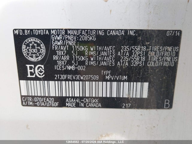 Toyota Rav4 Limited 2014 2T3DFREV3EW207509 Image 18
