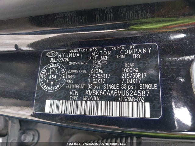 Aukcja sprzedaży 2021 Hyundai Kona Luxury Awd, vin: KM8K6CAA6MU624587, numer aukcji: 12654583