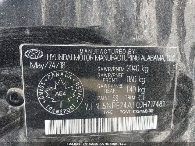 Продажа на аукционе авто 2018 Hyundai Sonata Se, vin: 5NPE24AF0JH717481, номер лота: 12654589
