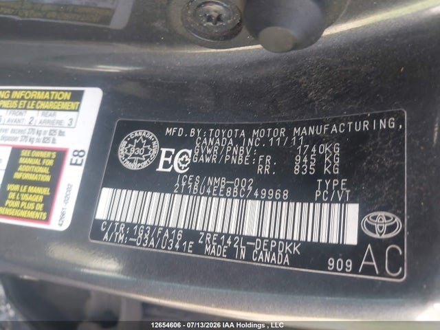 2011 Toyota Corolla Ce მანქანა იყიდება აუქციონზე, vin: 2T1BU4EE8BC749968, აუქციონის ნომერი: 12654606