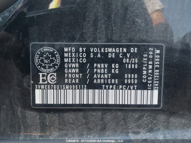 2025 Volkswagen Jetta Comfortline მანქანა იყიდება აუქციონზე, vin: 3VWEX7BU1SM095112, აუქციონის ნომერი: 12654610