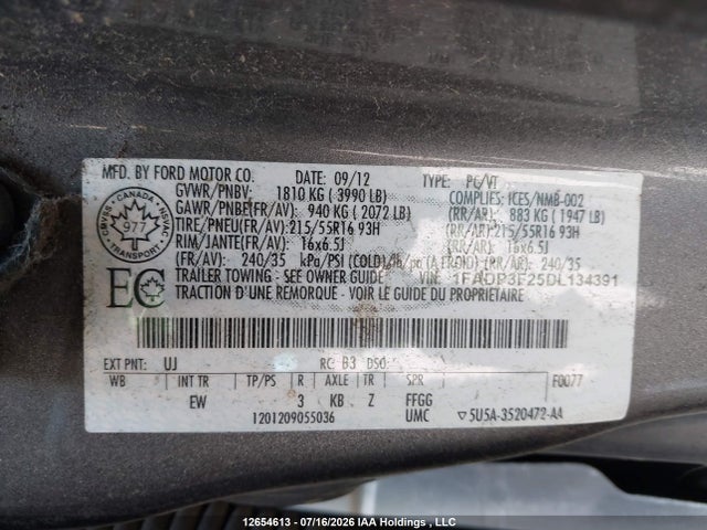 12654613 :رقم المزاد ، 1FADP3F25DL134391 vin ، 2013 Ford Focus Se مزاد بيع
