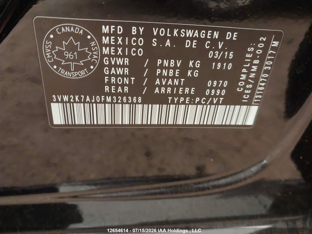 Volkswagen JETTA S 2015 3VW2K7AJ0FM326368 Image 9