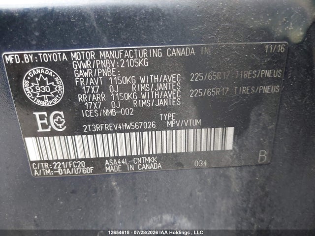 2017 Toyota Rav4 Xle მანქანა იყიდება აუქციონზე, vin: 2T3RFREV4HW567026, აუქციონის ნომერი: 12654618