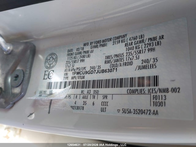 Ford ESCAPE SE 2018 1FMCU9GD7JUB63071 Image 21