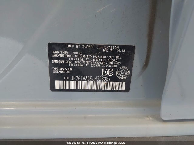 2018 Subaru Crosstrek Convenience მანქანა იყიდება აუქციონზე, vin: JF2GTAAC9JH328087, აუქციონის ნომერი: 12654642
