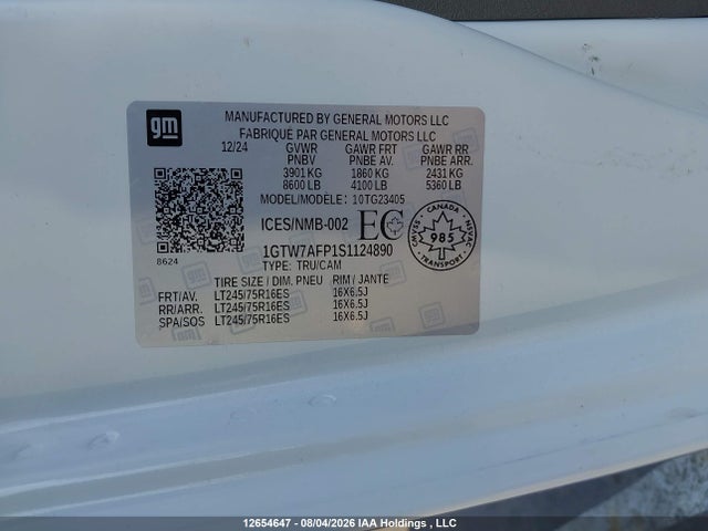 Продажа на аукционе авто 2025 Gmc Savana Cargo 2500 Regular Wheelbase, , Rwd, vin: 1GTW7AFP1S1124890, номер лота: 12654647