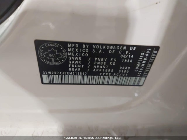 Продажа на аукционе авто 2014 Volkswagen Jetta S, vin: 3VW2K7AJ5EM315557, номер лота: 12654650