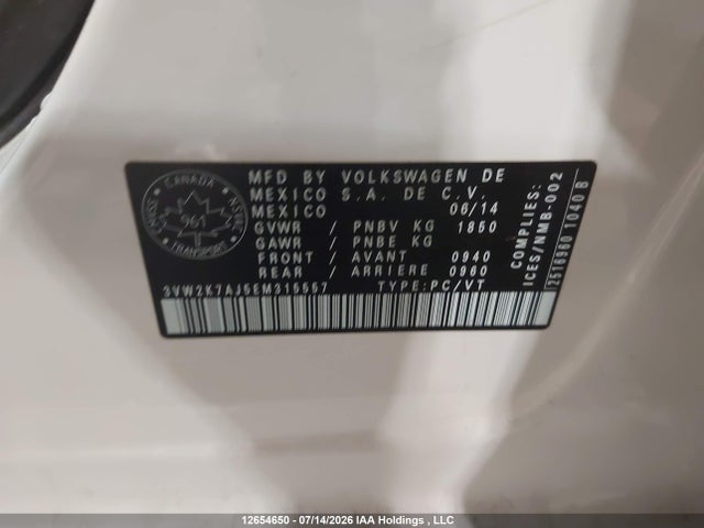 Продажа на аукционе авто 2014 Volkswagen Jetta S, vin: 3VW2K7AJ5EM315557, номер лота: 12654650