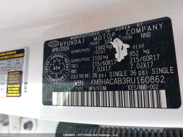 2024 Hyundai Kona მანქანა იყიდება აუქციონზე, vin: KM8HACAB3RU160862, აუქციონის ნომერი: 12654651