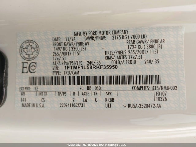 Ford F150 Xl 2024 1FTMF1L58RKF35950 Image 9