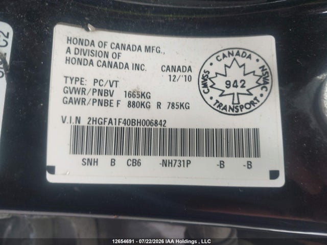 Продаж на аукціоні авто 2011 Honda Civic, vin: 2HGFA1F40BH006842, номер лоту: 12654691