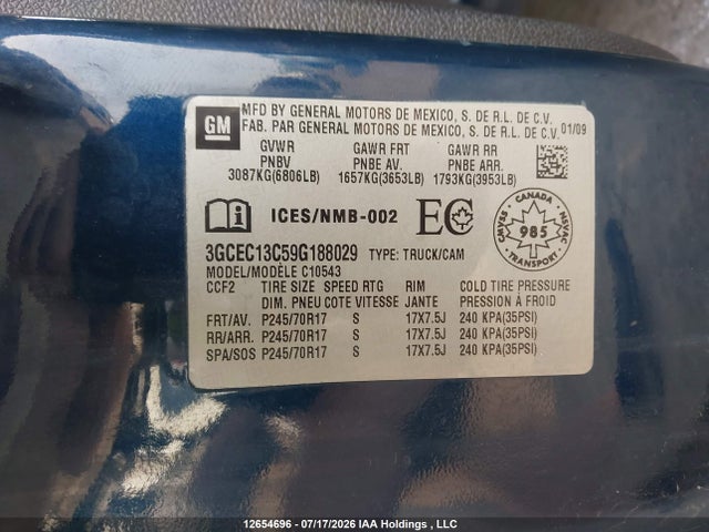 Aukcja sprzedaży 2009 Chevrolet Silverado 1500, vin: 3GCEC13C59G188029, numer aukcji: 12654696