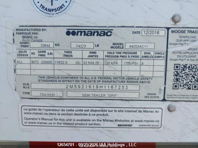 Aukcja sprzedaży 2017 Manac Inc , vin: 2M5921619H1167253, numer aukcji: 12654701