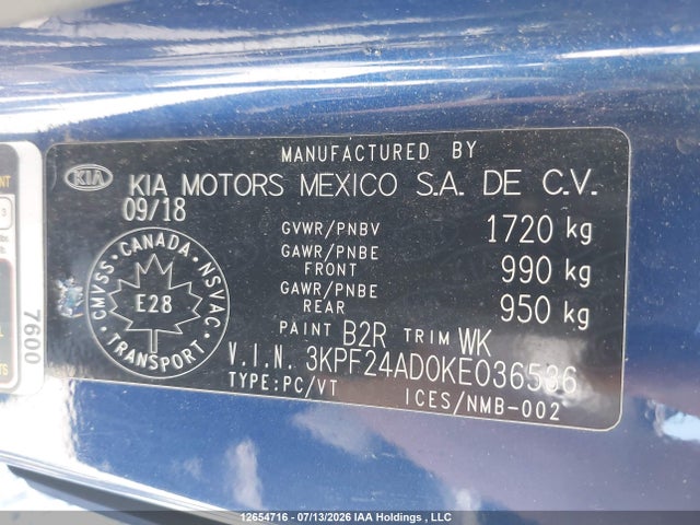 Aukcja sprzedaży 2019 Kia Forte Lx, vin: 3KPF24AD0KE036536, numer aukcji: 12654716