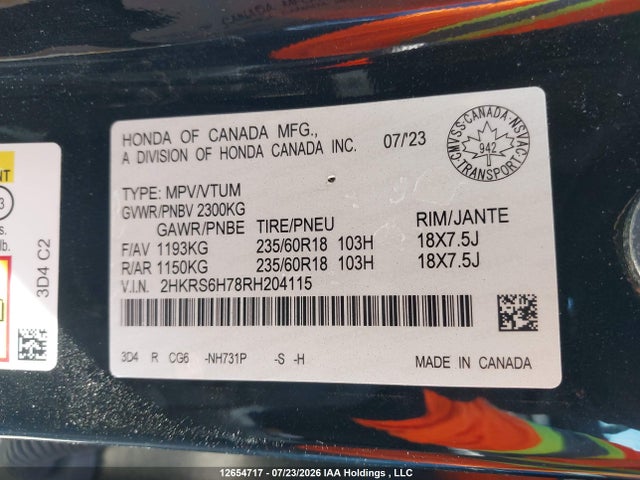 2024 Honda Cr-v Exl მანქანა იყიდება აუქციონზე, vin: 2HKRS6H78RH204115, აუქციონის ნომერი: 12654717
