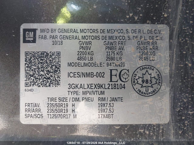 Продаж на аукціоні авто 2019 Gmc Terrain Denali, vin: 3GKALXEX9KL218104, номер лоту: 12654718