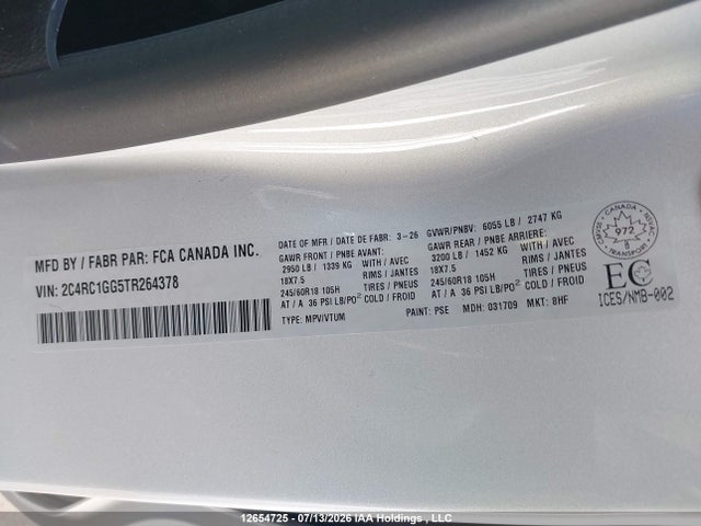 2026 Chrysler Pacifica Limited მანქანა იყიდება აუქციონზე, vin: 2C4RC1GG5TR264378, აუქციონის ნომერი: 12654725