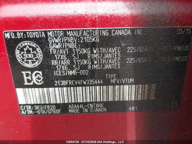 2T3BFREV4FW335444 Toyota RAV4