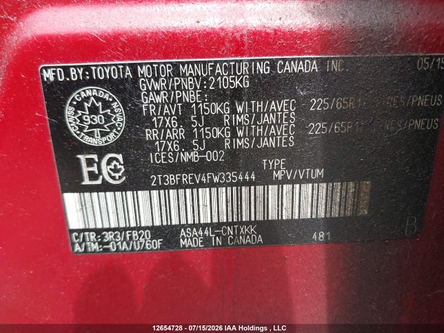 2T3BFREV4FW335444 Toyota RAV4